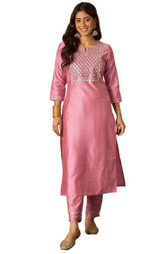Image of Women's Silk Blend Solid Regular Kurta Set