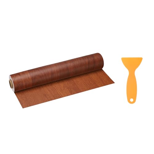 Image of HARFINGTON Wood Grain Repair Tape 11.8 Inch x 33ft Self Adhesive Repair Patch Tape Simulated Wooden Floor Tapes with Plastic Scraper for Tables Doors Windows Furniture, Bright Brown Wood