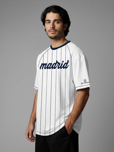 Image of crazymonk Madrid Oversized T-Shirt - White & Navy