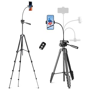 Aureday Phone Tripod, 82″ Tripod for iPhone with Flexible Gooseneck, Wireless Remote and Phone Holder, Extendable Cell Phone&Camera Tripod Stand for Selfies/Video Recording/Live Streaming/Vlogging