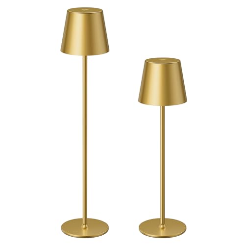 Image of Kakanuo 20 inch Cordless Table Lamp Rechargeable Gold - 2 Pack 5000mAH Battery Operated Lamp for Counter, 3 Color Stepless Dimming Wireless Lamp for Dining Kitchen, Outdoor Patio, Touch Control