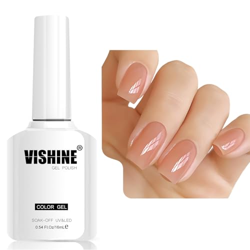 Vishine 16ml Sheer Blush Peach Pink Jelly Gel Polish Translucent Nude Crystal UV Gel for DIY Nail Art Manicure Soak-Off Soft Peachy Pink Shade E036