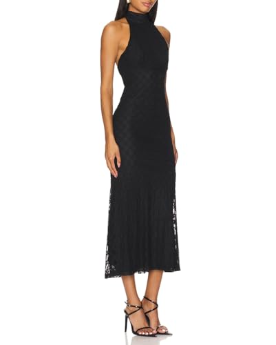 JLCNCUE Women's Elegant Halter Neck Floral Lace Mermaid Maxi Dress Sleeveless Open Back Cocktail Wedding Guest Dress 3992