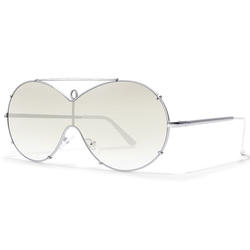 Image of BOTPOV Trendy Aviator Sunglasses Men Women Retro Metal Frame Shades Lentes De Sol Para Mujer BP3612 (Silver Frame /Gradient Silver Lens)