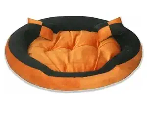 Gorgeous Round Latest Unique Beds,Sofa Style Velvet Bed for Dog and Cat Orange Black-Small