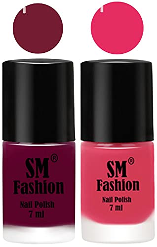 Image of Long Lasting Nail Polish | Nail Paint Combo 7 ml Each) - Set of 2 Mulberry-Dark Rose Pink