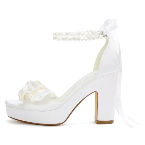 Platform Wedding Shoes for Bride Chunky Heel Bridal Shoes Pearl Heels Wedding Sandals3