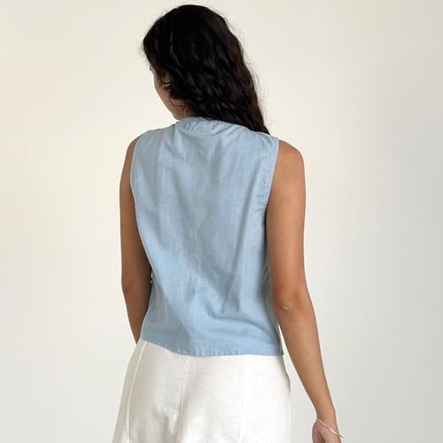 Women Bow Tie Front Vest Top Y2K V Neck Sleeveless Lace Up Tank Top Summer Sexy Solid Color Beach Vacation Tops2