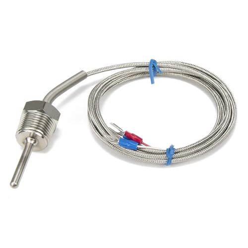 Sensor de temperatura RTD PT100, sonda 50mm y cable metálico trenzado de 2m rosca NPT
