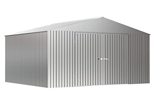 Image of Arrow Shed Elite 14' x 12' Outdoor Lockable Gable Roof Steel Storage Shed Building, Silver