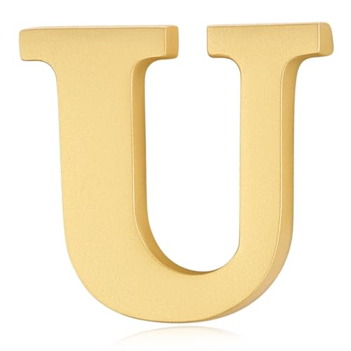 Image of HONEY BEAR Mens Womens Initial Alphabet Letter Lapel Pins Collar Badge Brooches for Business Wedding Graduation Gift Matte Gold 0.59 inches