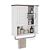 Bathroom wall cabinet farmhouse medicine cabinet with towel bar hooks wall mounted cabinet with adjustable shelf white bathroom cabinet wall mount for laundry  urban country home decor