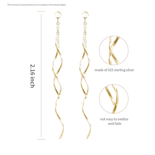 Sterling Silver Spiral Long Wire Earrings, Handmade Twisted Linear Hypoallergenic Dangle Drop Earrings, Gift for Women (Silver, straight long wire earing)4