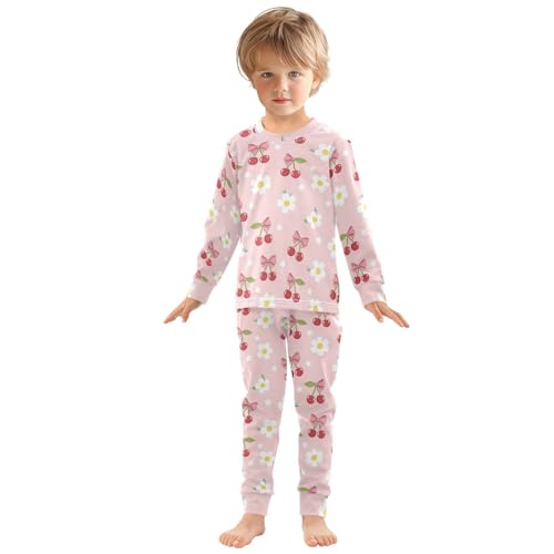 Pajama Sets Long Sleeve Cherry Bow Star Background Soft Comfy Sleepwear 2 Piece PJS 3-8T2