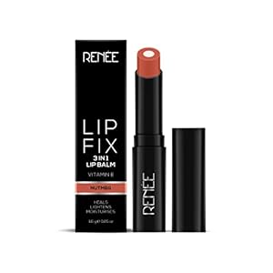 RENEE Lip Fix 3 in 1 Tinted Lip Balm 1.6gm| Lightens & Nourishes| Dual Core Care| Enriched With Vitamin E, Shea Butter & Jojoba Oil | 02 Nutmeg