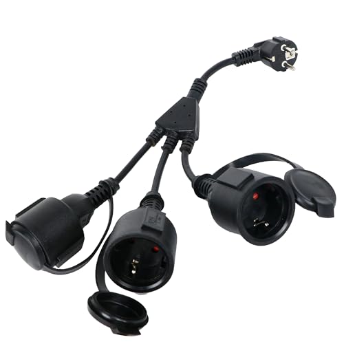 Verlängerungskabel Außen mit 3 Schuko Steckdosen: IP44 Wasserdicht Stromkabel Verlängerung - Steckdosenverteiler Außen, Dreifachstecker für Zuhause Büro Außenbereich