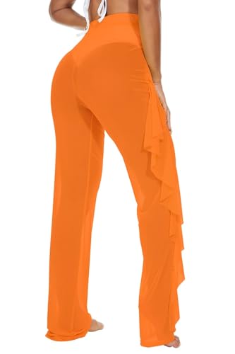 Image of Jumppmile Women's Ruffle Sheer Mesh Swimwear Bikini Cover Up Pants See Through