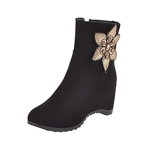 Cocila Botas con Cremallera Lateral Alta Y Tacón De Cuña Decorativo Ante Color Sólido A La para Mujer Bota Plana Pelo Altas Marrones Planas Botines Piel Planos Marron Boots Women Agua Cortas