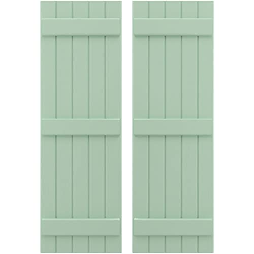 17 1/2"W x 47"H Americraft Five Board (3 Batten) Exterior Real Wood Joined Board-n-Batten Shutters (Per Pair), Seaglass