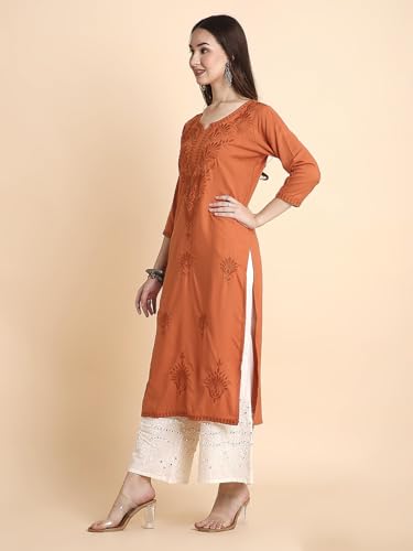 Image of RATAN Rayon Straight Lucknowi Chikankari Ethnic Wear Kurta for Women