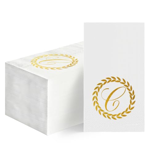 Horaldaily 100Pcs Monogrammed Paper Napkins, Gold Foil Letter C