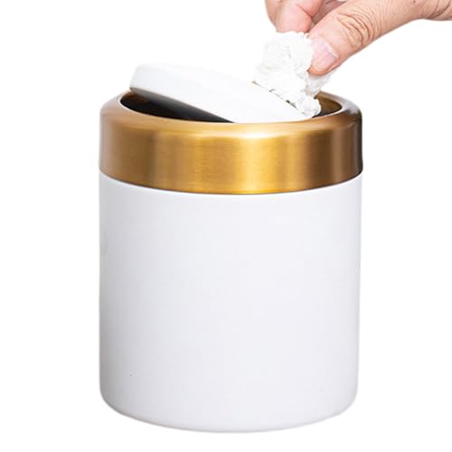 Cubo de basura de escritorio pequeño para escritorio, cubo de basura de mesa de 1,5 L | Cubo de reciclaje con tapa giratoria de acero inoxidable 304, para cocina, oficina y salón