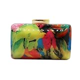 PSBIY Women Acrylic Evening Clutch Colorful Box Purse Glitter Marble Handbag Chain Shoulder Bag for Party Banquet Prom, Multicolor