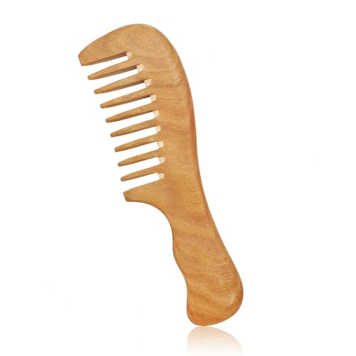 Peine de pelo de madera para cabello rizado y grueso – dientes anchos y antiestáticos – para mujeres (5 mm de ancho de los dientes B)