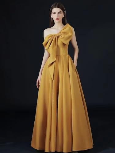 ZSWWYibo One Shoulder Prom Dresses Bow A-line Long Sweetheart Satin Evening Party Dresses Formal3