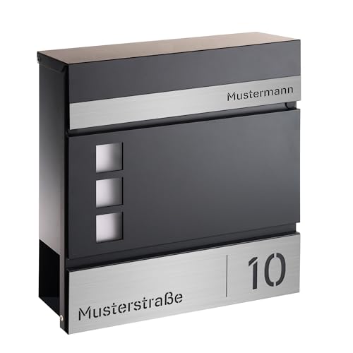 Forgard Briefkasten Anthrazit mit Zeitungsfach (RAL 7016), personalisiert,...