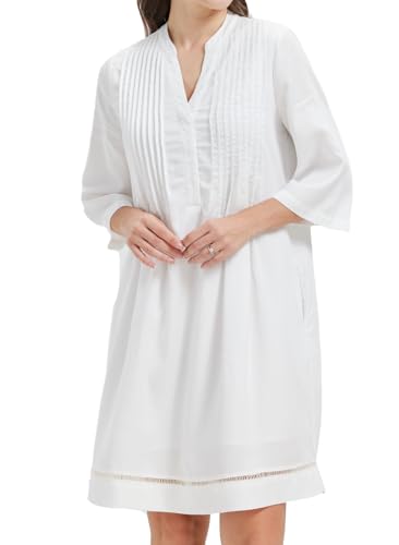 Image of KYAL Women's Denim Short Summer Dress V-Neck Mid-Sleeve Shift Casual Relaxed Beach Party Flowy Dress