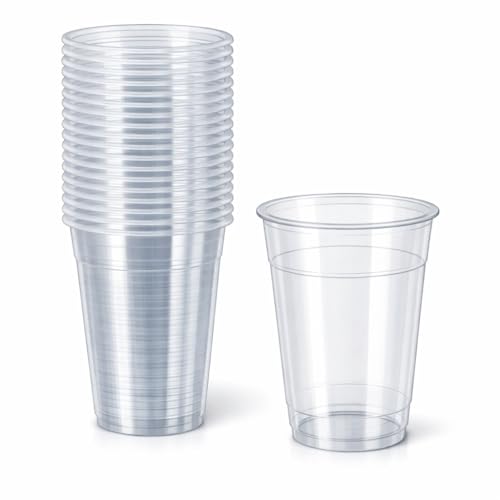 Hero Disposable Pint Cups 50 Pack Polypropylene Plastic Tumblers Food Grade Cold Drink Cups Rolled Rim UKCA Marked Lined for Accurate Pint Measures Recyclable Clear Party Cups