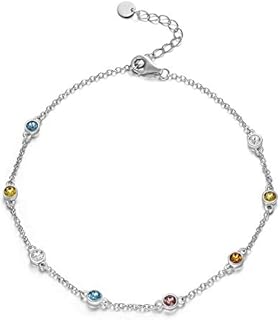 AOBOCO Anklets for Women Sterling Silver Ankle Bracelets with Crystals 9+2''