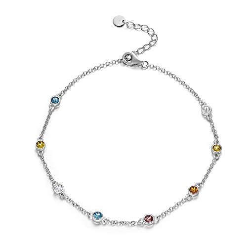 Aoboco Sterling Silver Rainbow Planet Galaxy Anklet, Multicolor Crystals From Austria , Ankle Bracelet Foot Bracelet For Women, Anniversary Birthday Jewelry Gifts For Daughter Sister Wife Girlfriend (Style 1) #TOP3