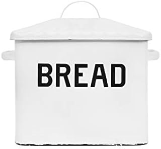 Creative Co-op Enameled Metal Distressed Bread Box with Lid, White