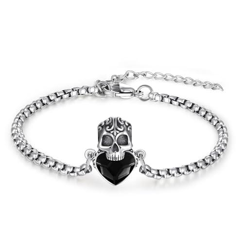 Skull Bracelet 925 Sterling Silver Skull Crystal Bracelet Adjustable Bracelet Gothic Bracelet Skull Jewelry Gift for Women Men