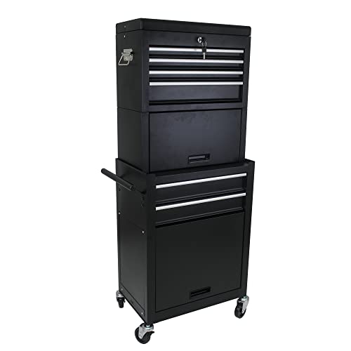 YOPTO High Capacity Rolling Chest with 6 Drawers,4 Wheels,2 Brakes,Metal Tool Cabinet W/Key Locking, Handle and Pull Rings,for Workshop Mechanics Garage,Black