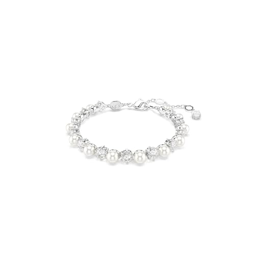 Swarovski Matrix Tennis bracelet, Crystal pearl, Round cut, clear, Rhodium finish
