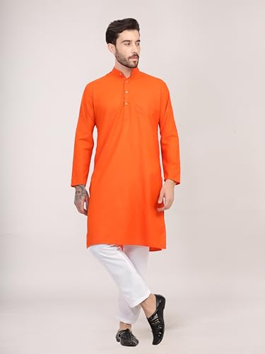 Image of HUZUR Men's Cotton Full Sleeve Long Knee Length Kurta Pajama Comfortable Wear for Festival and Occasion like Holi,Diwali,Eid,Haldi,Mehendi and Wedding