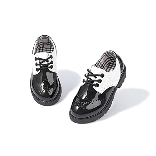 Image of KIDSUN Toddler Dress Shoes Boys Girls Oxford Shoes Kids Wedding Church Dress Shoes PU Leather Lace Up School Uniform Loafer Flats(Toddler /Kids)