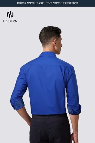 Image of HISDERN Mens Business Dress Shirts Long Sleeve Casual Button Down Shirt Formal Inner Collar Contrast Shirt for Men Wedding