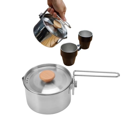 Topyond Camping Pot Cookware, Stainless Steel Kettle with Lid and Removable Handle, Lightweight Outdoor Camping Kettle, Easy Clean Camp Boiling Pot, for Hiking, Backpacking Picnics