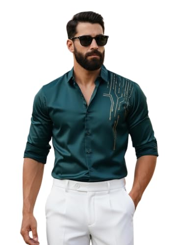 Image of IndoPrimo Men's Stylish Satin Shirt for Party, Formal, Daily and Casual Wear Full Sleeve Shirt for Men