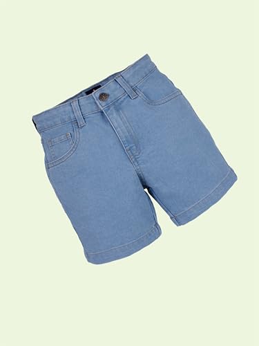 Image of KiddoPanti Boys Knee-Length Denim Shorts | Stretchable Cotton Poly Denim | Comfortable Fit with Button Elasticated Waistband & Zip Fly