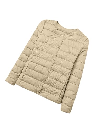 WIWIQS Women Lightweight Warm Puffer Jacket Quilted Packable Coat Short Duck Down Jacket with Pockets