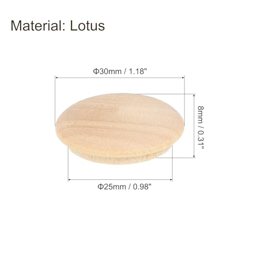Image of uxcell 60Pcs Wood Button Plugs, 25mm /0.98 inch Hardwood Screw Hole Plug Mushroom Wooden Caps Buttons Wood Plug for Furniture Woodworking Craft Decor (30mm x 25mm)