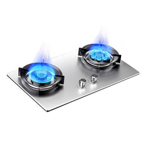 BZJPRFC Cocina A Gas De 2 Quemadores, 5,2 KW, Sartén De Alta Potencia De 9 Cavidades, Encimera De Vidrio Templado, Kit De Suministro De Gas GN/GLP(NG)
