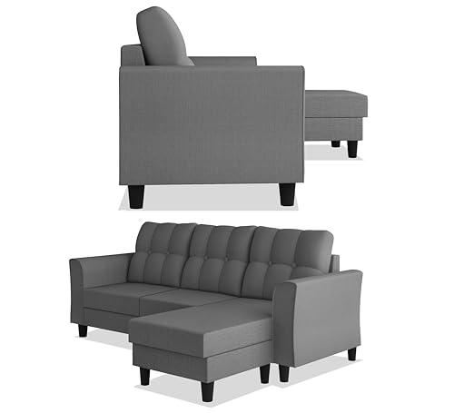 Image of Adorn India Maddox Tufted L Shape 4 Seater Sofa Set (Grey) (3 Year Warranty)
