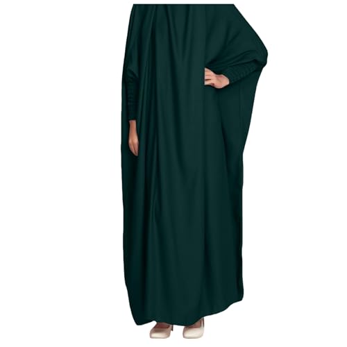 Robe de l'Aïd pour femme musulmane Dubaï Moyen Turquie Big Swing couleur unie robe col rond tempérament ample vêtements de prière, vert foncé, Taille...