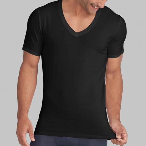 Tommy John Men's Cool Cotton Deep V-Neck Shirt, Stay Tuck Design, Soft Stretch Fabric Cotton, Comfortable Fit Premium Men's T-Shirt, Short Sleeve Undershirts for Men, Black, Medium2